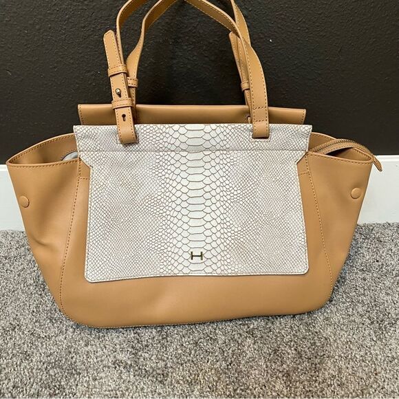 🌼 Spring Sale! 🌼 H by Halston Smooth Leather Satchel with Snake Embossed, NWT - Picture 5 of 12